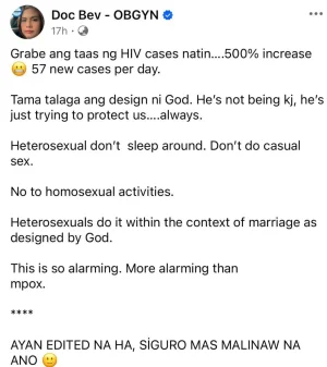 Thread 'some doctors are just academically smart and that’s it

yes, statistics show that a huge chunk ng rise ay dahil sa male-to-male intercourse. pero san'
